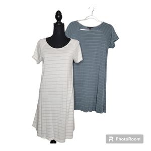 Free Fly Women's Striped White/Gray Cap Sleeve Dresses Size: L